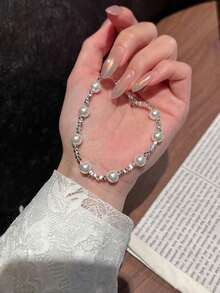 Women Charm Bracelet - Silver - Bow Pearl Necklace - View 13