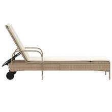 Lettino prendisole  con ruote e cuscino, in rattan sintetico, beige - A - Visualizzare 5