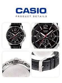 Đồng hồ CASIO Business Daily Essential dành cho nam, dây da, máy quartz, mặt đen, chống nước 30M, hiển thị ngày, kiểu dáng thường ngày MTP-1374L-1A - màu đen - Xem 6