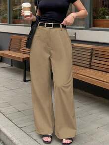 Women's Casual Comfortable Solid Color Suit Pants - 卡其色 - 查看 1