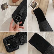 1pc/2pcs Women's Fashion Crocodile Textured Wide Elastic Waist Belt, Suitable For Daily Wear Fall, Autumn, Halloween - màu đen - Xem 4