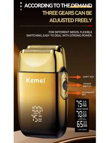 Kemei KM-TX10 熱銷男士電動刮鬍機 往復式貼面刮鬍刀 USB充電 雙刀頭 光頭刮鬍機 高速 7500RPM 數位顯示 3段調速 胡鬚修剪器 父親節禮物 1件 - 金色 - 查看 9