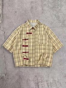 Men's Casual Plaid Print Contrast Color Loose Fit Dropped Shoulder Shirt, Suitable For Daily Commute In Summer - Multicolor - View 1