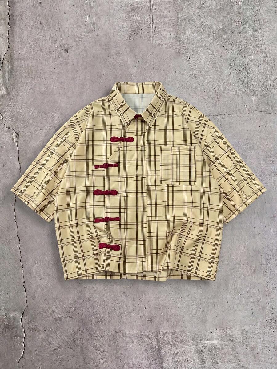 Men's Casual Plaid Print Contrast Color Loose Fit Dropped Shoulder Shirt, Suitable For Daily Commute In Summer - Multicolor - View 1