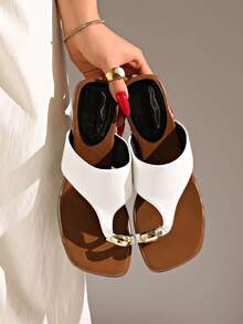 5 cm Sandales à talons compensés minimalistes blocs de couleurs, talons hauts à bout ouvert pour femmes pour l'été 2025 - Blanc - Voir 6