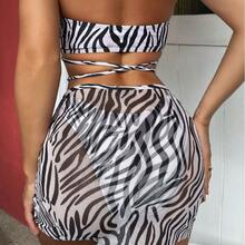 2026 New Striped Print Drawstring Tie Three-Piece Swimsuit Bikini - Black - View 3