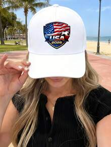 Usa Flag And Soccer Ball Print, Black Baseball Cap With 2028 Logo, Unisex Adjustable Baseball Cap Hat For Men Women Machine Washable Outdoor Sun Hat - 白色 - 查看 4