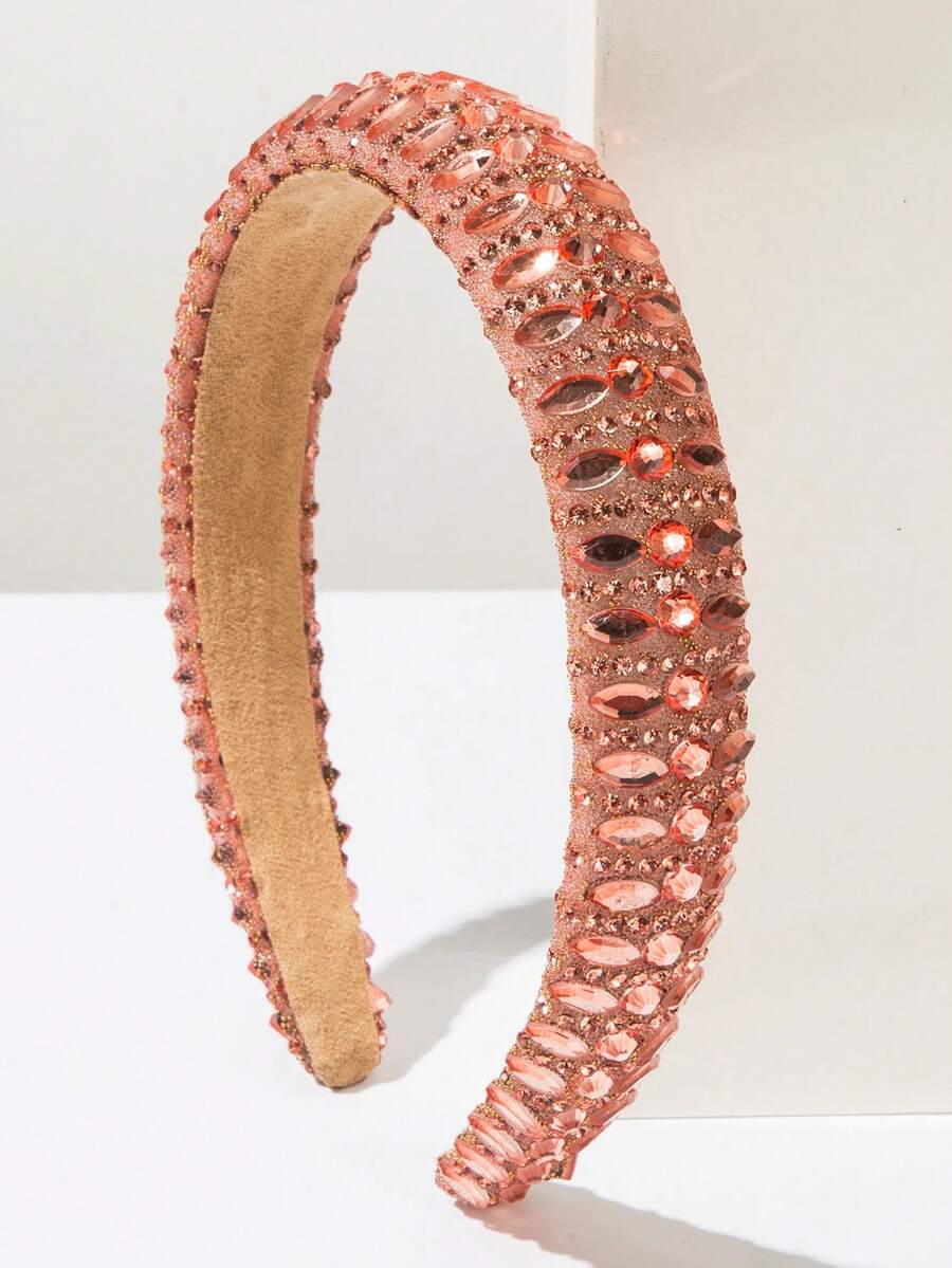 1 pieza Diadema de unicolor decorada con pedrería, accesorio para el cabello con decoración de corona de esponja minimalista y elegante, diadema versátil para uso diario - Champán - View 1