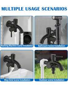 Heavy Duty Stainless Steel Dual Head Faucet, Multifunctional Irrigation Tap, Rust-Resistant Durable Metal Faucet With Separate Hot And Cold Control, Indoor And Outdoor Universal Use Faucet, G1/2 Metric Thread Connection, Equipped With Plug Valve, Wall-Mounted Design, Includes Installation Accessories, Suitable For Lawn Watering, Washing Machine, Shower, Bathtub And Garden Hose Connection, Modern Home Essential Accessory - Black - View 12
