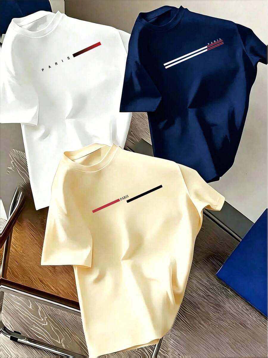 3pcs/Set Boys/Teenagers/Students Casual Print Crew Neck Short Sleeve T-Shirts, Summer Tops - Multicolor - View 1