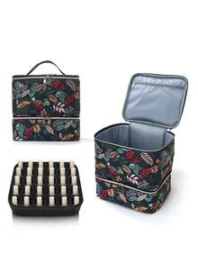 Double-Layer Cosmetic Storage Box With Removable Nail Polish Organizer Tray, Large Capacity Makeup Organizer Bag, Suitable For Travel, Vanity, Salon And Home Use - Multicolor - View 1
