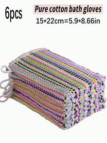 QIBHI 3/6入 100%純棉洗澡手套，柔軟臉部與身體刷洗手套，毛圈棉布料，可懸掛與穿戴，手巾，手指手套，吸水且柔軟，適合沐浴，可重複使用卸妝手套，多色可選 - 彩色 - 查看 12