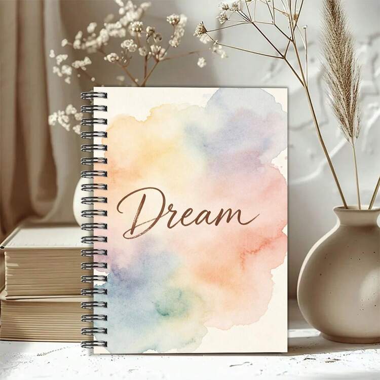 1 cuốn sổ tay A5 Dream Spiral, bìa có họa tiết chuyển màu nước nhẹ nhàng và chữ viết tay truyền cảm hứng, sổ kẻ dòng và lập kế hoạch hàng tuần cho công việc, học tập và theo dõi ý tưởng, văn phòng phẩm thẩm mỹ hoàn hảo. - Màu nước - Xem 7