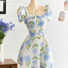 Fengyu Women's Clothing Store  Vestido corto de línea A con estampado floral y cintura con lazada - Multicolor - Ver 2