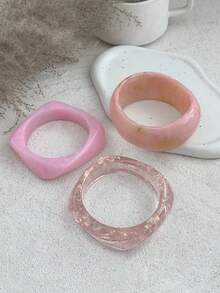 1pc/3pcs Exaggerated Elegant Fashion Pink Acrylic Resin Bangle Set, Minimalist Exquisite Asymmetrical Bangle, Can Be Worn Individually Or Layered, Suitable For Women's Daily Wear, Party, Vacation, Holiday Gift Jewelry Set. (The Texture, Color And Shape Of The Bangle Are Not Fixed And Are Subject To The Actual Product) - Pink - View 7