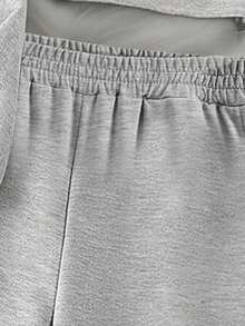 Set 2 pezzi con felpa con cappuccio e stampa di lettere stile campus + pantaloni lunghi casual, outfit autunno inverno, adatto per il ritorno a scuola per ragazze adolescenti - Grigio - Visualizzare 3