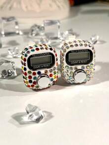 Rhinestone Finger Electronic Counter, Ramadan Tasbih Prayer Beads Counting Device, Islamic Ramadan Prayer Counting Display Counter, One-Key Reset Silent Precise Counting, Portable High-End Finger Ring Counter, Suitable For Religious Practices, Daily Recitation, Stress Relief, Customer Flow Statistics, Trending Cross-Border Rhinestone Electronic Display Counter, Ideal Gift For Women - Multicolor - View 3
