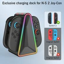 Switch 2 充電底座,Switch 2 Gen 2 充電器適用於 NS2 Joycon 控制器,2.5 小時快速充電站配 RGB 燈,底座充電器兼容 Switch2 遊戲手柄 NS2 Joy-Con 充電器含充電線 - 查看 5