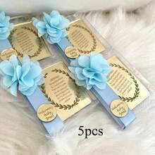 Islamic Custom Gift Box For Festival Blessing Wedding Celebration Aqeeqah Ritual Party Favors Event Decorations - Light Blue Flowers + Light Blue Ribbon + Gold Arabic - View 10
