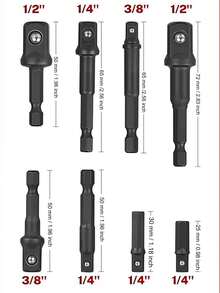 8件組衝擊套筒轉接頭套組，相容 1/4" 3/8" 1/2" 六角柄，5種不同長度套筒鑽孔轉接頭，通用 1/4" 套筒轉接頭 - A - 查看 2