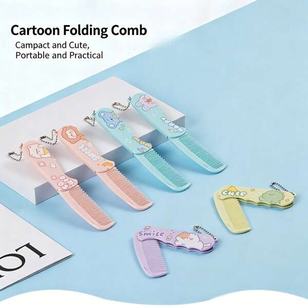 6pcs Cute Animal Folding Combs With Keychain, Portable Hairbrush For Girls And Travel