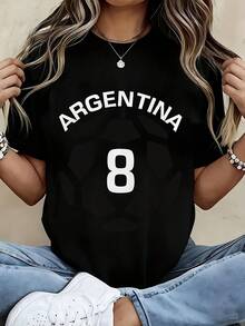[Official FIFA World Cup Licensed]Argentina Soccer Jersey T-Shirt - Men Women Unisex Casual Short Sleeve Cotton Tee With Number 8 And Geometric Pattern, Soft Breathable Summer Top For Football Fans, Birthday Gift For Friends Family - 黑色 - 查看 1