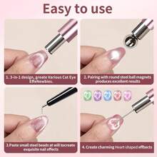 Questo set di pennelli magnetici per arte di unghie a forma di occhio di gatto include un pennello magnetico a doppia estremità e uno strumento per la sagomatura, ed è progettato per l'uso con smalto gel per unghie a effetto occhio di gatto. - Multicolore - Visualizzare 4