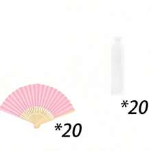 粉色纸扇，手持折扇，竹制折扇，便携式纸折扇，适用于婚礼、派对、家居装饰（粉色扇子+欧根纱袋） - 彩色 - 查看 7