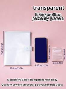 1pc Frosted Transparent Jewelry Storage Booklet With 30 Oxidation Resistant Storage Bags For Ring, Earring And Necklace Sorting And Organizing Container - Clear - View 12