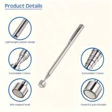 2PCS Stainless Steel Telescopic Magnetic Tool - Manual Iron Suction Rod, Multi-Scenario Use, Suitable For Hard-To-Reach Areas, No Battery Required, Ideal For Car And Construction Repair, Metallic Glossy Surface, Durable And Sturdy - Telescopic Magnetic Tool - View 6