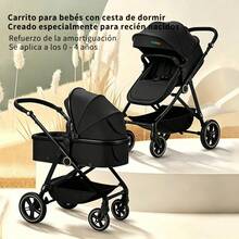 Set de Carriola y Bambineto para Bebé 2 Piezas, Carriola Multifuncional con Cuna Portátil Plegable, Sistema de Viaje Ligero y - Negro - Ver 2