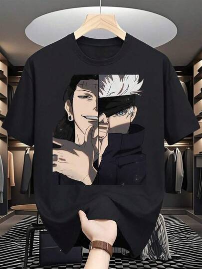 Gojo Und Geto Schwarz-Weiß Anime-Muster Herren Kurzarm-T-Shirt - Kurzarm-T-Shirt Mit Rundhalsausschnitt Und Ikonischem Charakterdesign, Lässiges Shirt In Normaler Passform, Modisches Unisex-Grafik-T-Shirt, Reine Baumwolle, Maschinenwaschbar, Sommerliches Lässiges Baumwoll-T-Shirt Für Damen Und Herren, T-Shirt In Standardpassform. Herren Tshirt T-Shirt Oberteile Swag Tshirts Y2k Sommer Herren Streetwear Vatertag Geschenk Männer Party Tops Weißes Top Basic Top Summer Top Old Money Sport Kleidung Elegant Outfit Damen Blusen Tops Sommer Urlaub Tops Summer Top Weiß Damen Bluse Brasil Damen Sommer Outfit