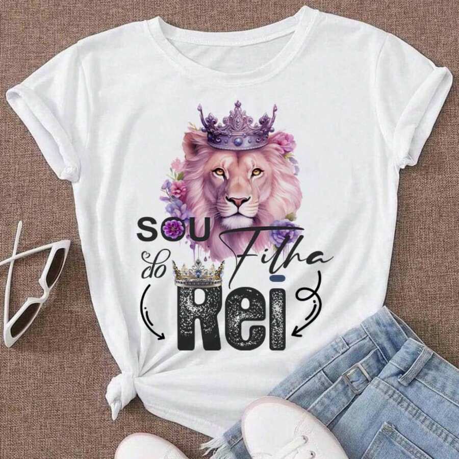 Unisex Short Sleeve Blouse, Plus Size, Neutral, 100% Cotton, Lion Print, Casual, Round Neck, Available In Brazil, 24h Shipping, Colors: Black And White - J2A - 查看 1