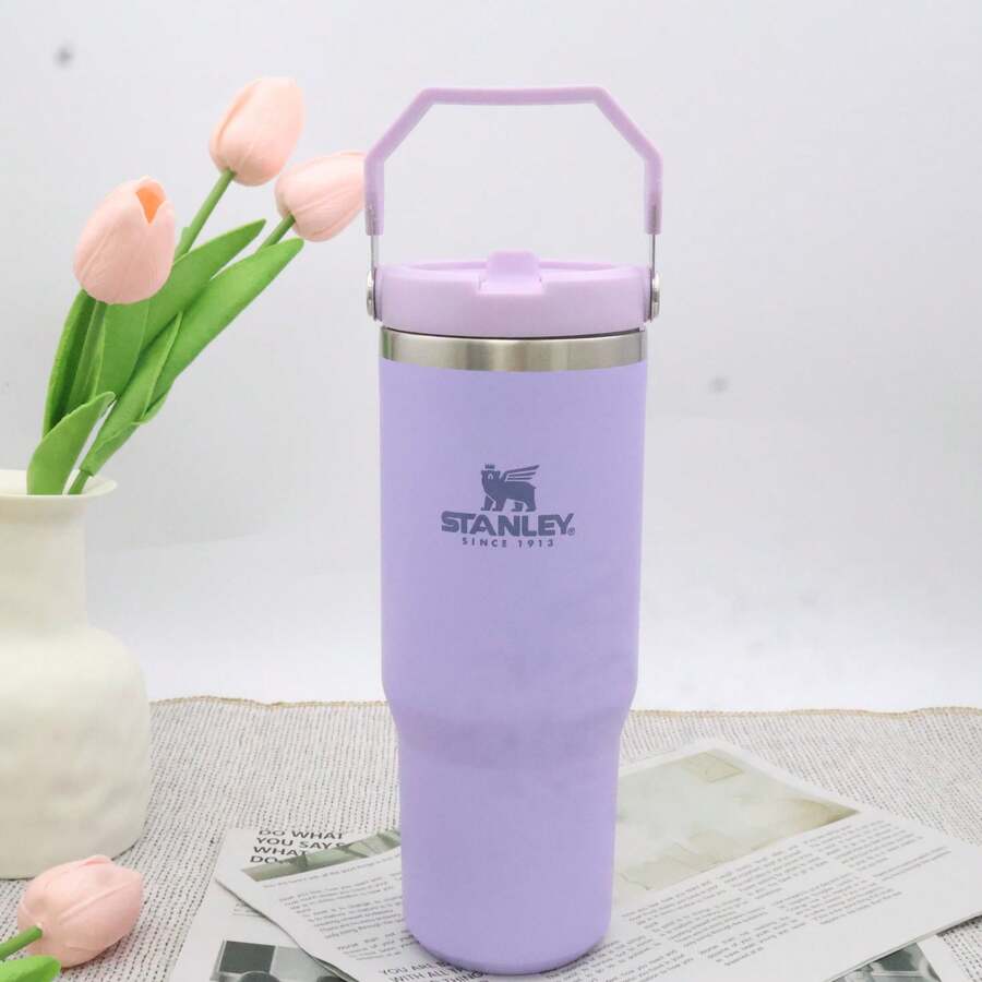 STANLEY IceFlow 30 Oz Flip Straw Tumbler With Handle, Leakproof & Insulated Stainless Steel Water Bottle, Lavender Gray | Perfect Valentine's Day Gifts For Her, Mother's Day Presents, Gifts For Women, Gifts For Men, Boyfriend/Him, New Year Gift 2026, Hydration Essentials - Màu Lilac Tím - Xem 1