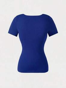 Square Neck Blouse With Short Sleeves, Versatile And Stylish Casual Wear For Everyday Use, Spring/Summer Clothing - Blue-green Water - View 7