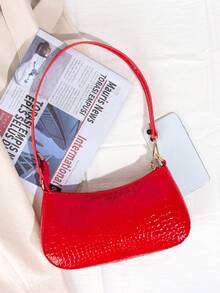 Crocodile Embossed Baguette Underarm Bag Suitable For Daily Commute - Red - View 6