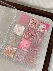 1盒「春季系列」12格仿珍珠貝殼管珠與不對稱石頭美甲裝飾套組 - 彩色 - 查看 14