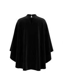 Nueva blusa tipo capa sin mangas para mujer primavera/verano con diseño de unicolor, cuello redondo, dobladillo asimétrico.Estas blusas negras - Negro - Ver 10