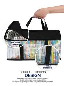 1pc Foldable CD DVD Organizer, 1Pc Clear Disc Storage Bag With Reinforced Handle For Media, Books, Files, Closet & Shelf - Black - View 6