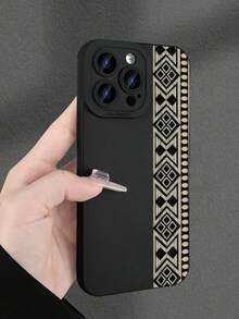 1 pieza Funda cuadrada 2D con estampado minimalista a cuadros, adecuada como regalo para amigos, familia, parejas o uno mismo, de color negro mate, suave y con protección completa, a prueba de polvo y agua, compatible con Apple - Negro - Ver 3