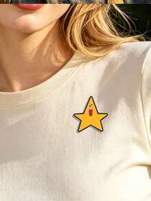 1 pièce d'épinglette en émail jaune criard en forme d'étoile, broche de bande dessinée amusante en forme d'étoile, épinglette mignonne pour vestes en jean et sacs - Multicolore - Voir 4