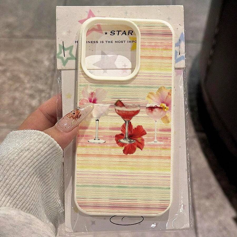 1 buah Casing Ponsel Motif Garis-garis Minuman Es Musim Panas Bahan TPU, Kompatibel dengan iPhone 17 Pro Max/17/16 Pro Max/15/13/12/11, S20 FE/A15/S24/A55, Note 11/12/13 Pro, Pelindung Ponsel Lembut Anti Jatuh yang Melindungi Seluruh Bagian - Putih - View 1