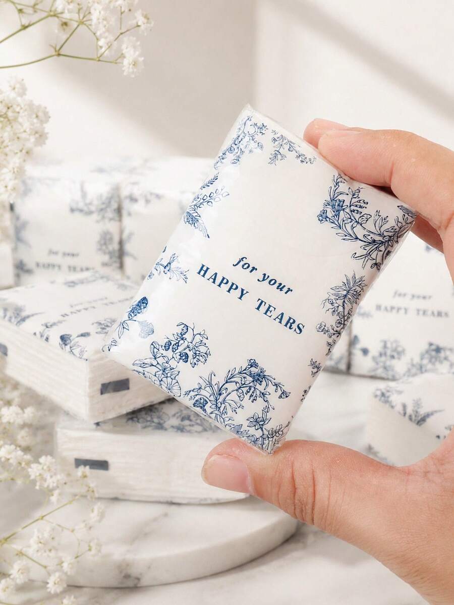 Papel Lenço Facial Macio "Lágrimas de Felicidade", Decorado com Folha Verde, Adequado para Noivados, Festas de Casamento, Decorações de Casamento, Acessórios de Casamento, Lembrancinhas de Casamento, Suprimentos de Casamento para Noiva & Noivo, Decorações de Formatura, Suprimentos para Festa de Formatura - Multicolorido - Visão 1