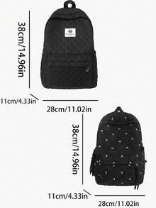 女童俏皮蝴蝶結刺繡後背包 | 黑色絎縫尼龍日常後背包 附流蘇拉鍊拉環 | 可調節肩帶多口袋設計 - 彩色 - 查看 6