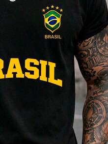 Men's T-Shirt Brazil 8 Summer Short Sleeve Shirt 100% Cotton - 黑色 - 查看 2