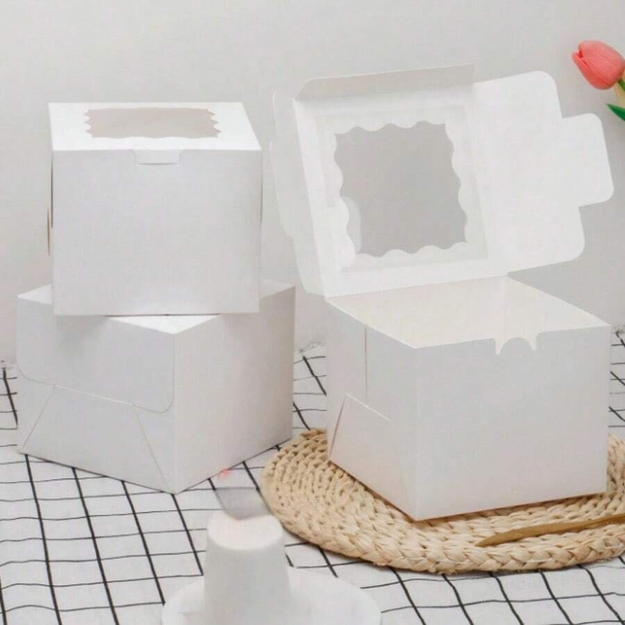 White Square-Shaped Packaging Box With A Transparent Window – (5 Boxes + 5 Trays).