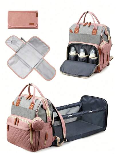 1 pieza Mochila cambiadora multifuncional de gran capacidad, con colchoneta para cambiar pañales, adecuada para viajes y salidas, bolsa de almacenamiento de suministros para bebé, unisex, regalo para baby shower, artículos esenciales para recién nacidos