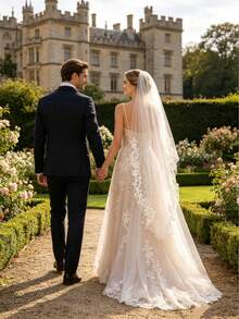 1 Meter Long Lace Bridal Veil With Comb, Soft Sheer Tulle, Suitable For Wedding Dress - Multicolor - View 3