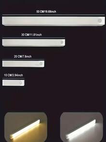 1件 10/20/30/50cm USB 暖白色 LED 感應燈條，附無線動態感應器，適合櫥櫃、衣櫃與走道，嵌入式櫥櫃底燈，可充電磁吸式小夜燈，適用於走道、廚房櫥櫃、層架、衣櫃及居家空間裝飾 - 長條櫃燈 - 查看 12