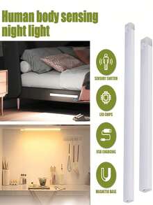 1件 10/20/30/50cm USB 暖白色 LED 感應燈條，附無線動態感應器，適合櫥櫃、衣櫃與走道，嵌入式櫥櫃底燈，可充電磁吸式小夜燈，適用於走道、廚房櫥櫃、層架、衣櫃及居家空間裝飾 - 長條櫃燈 - 查看 10